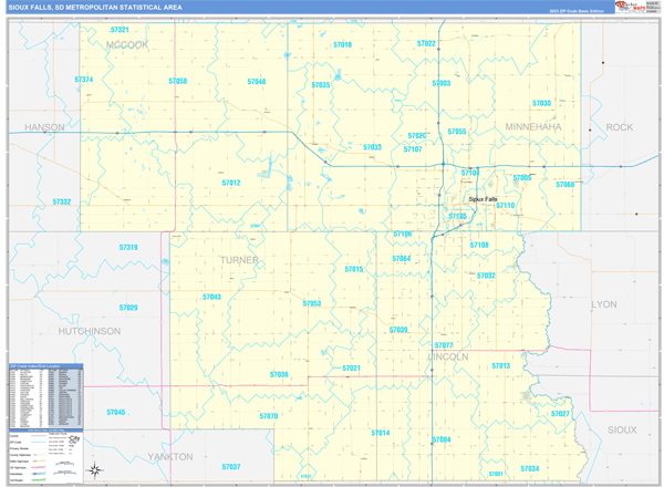 Sioux Falls Metro Area Wall Map Basic Style